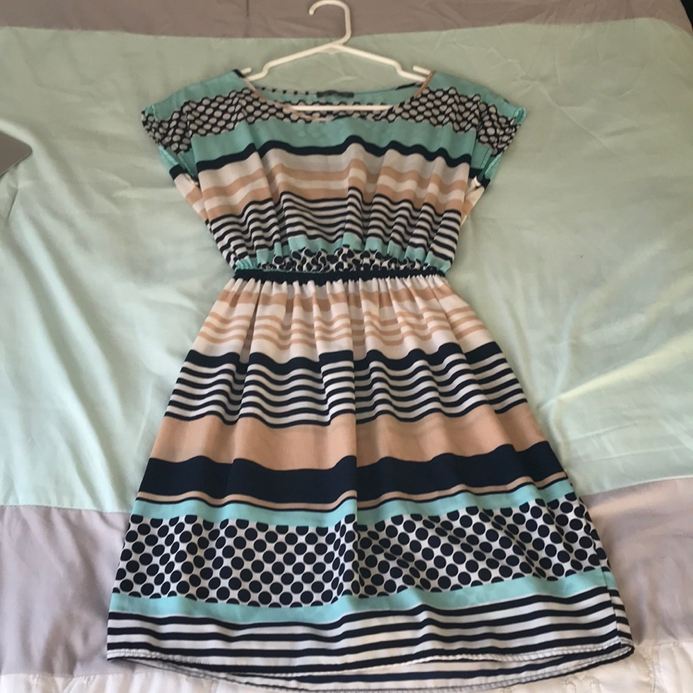 Blue striped polka dot dress